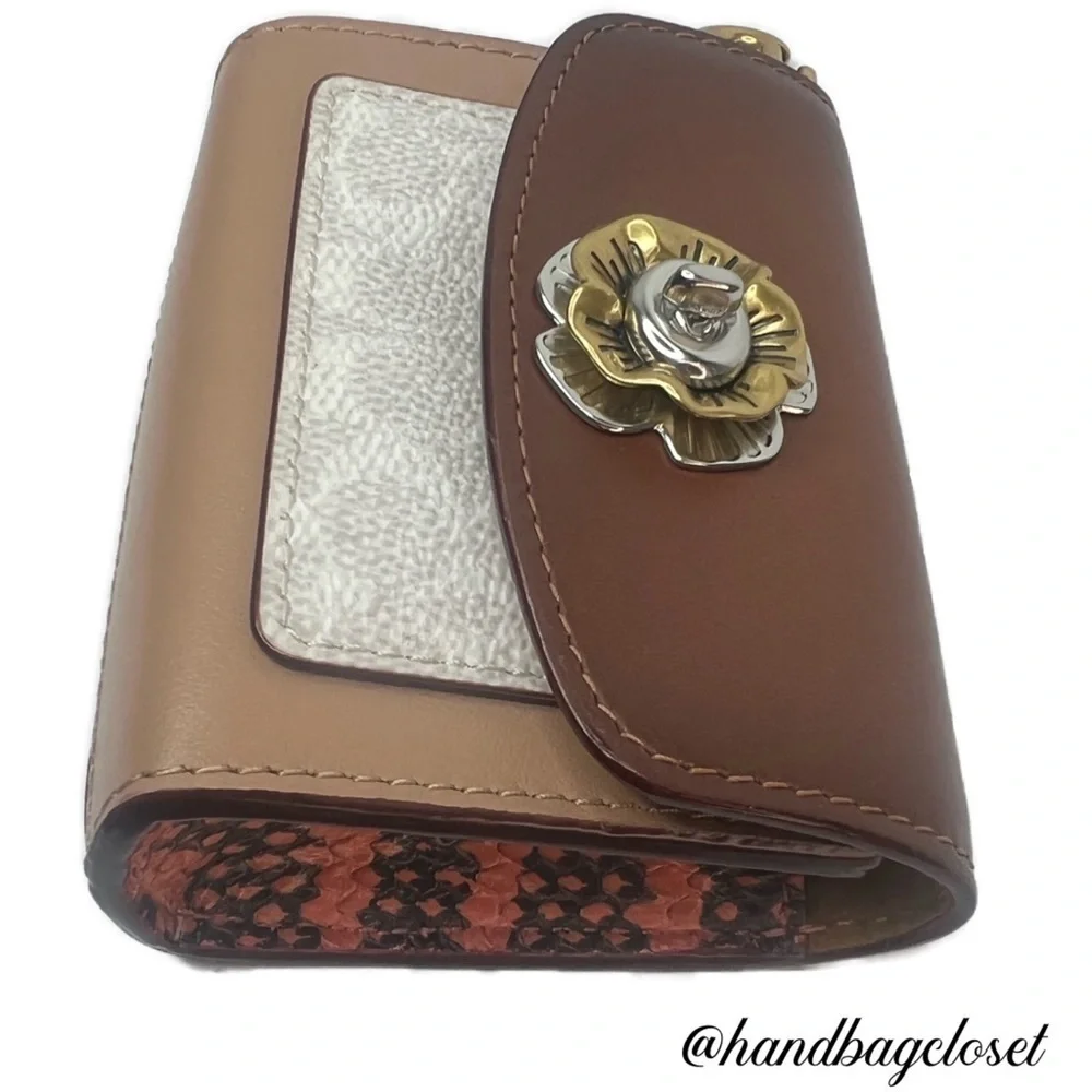 COACH Tea Rose Mini Parker Card Case Key Pouch With Snakeskin Detail Bag
